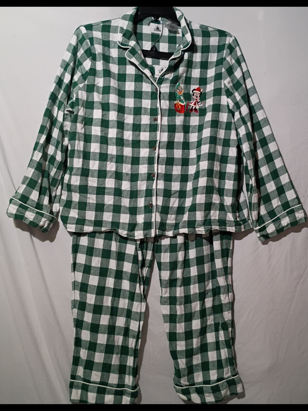 Disney Minnie & Daisy Christmas Green and White Check Women's Pajama Set